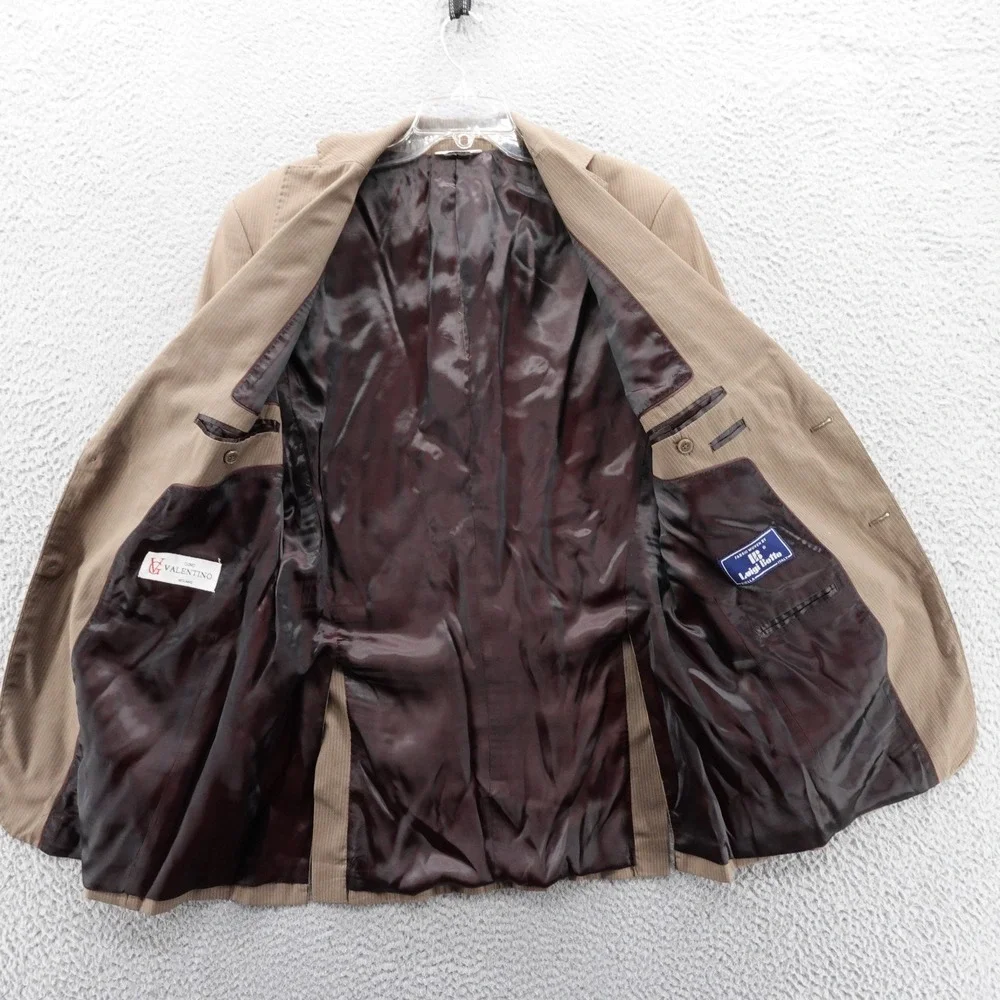 Gino Valentino Australian Wool‎ Silk Sport Coat Jacket 40L Brown Stripe Mens